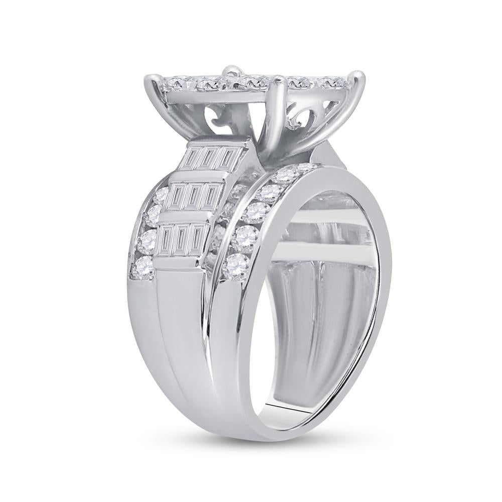 10kt White Gold Round Diamond Cluster Bridal Wedding Engagement Ring 3 Cttw