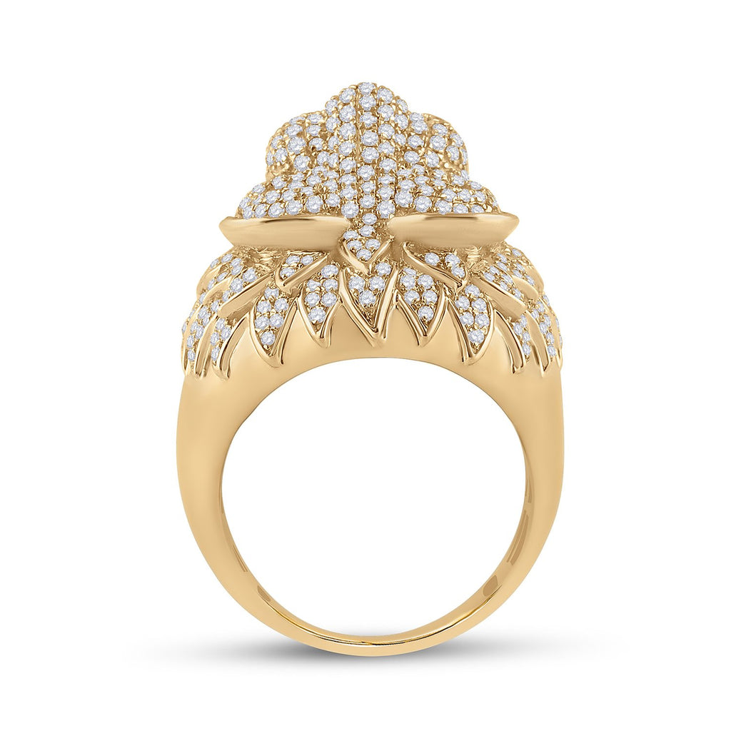 14kt Yellow Gold Mens Round Diamond Lion Head Animal Ring 2-3/4 Cttw