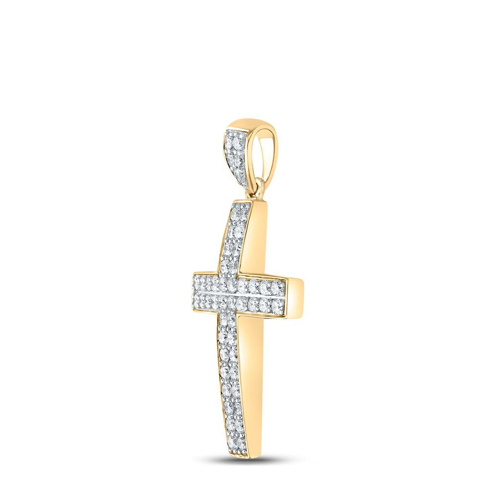 10kt Yellow Gold Mens Round Diamond Cross Charm Pendant 1 Cttw