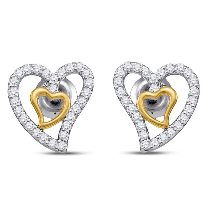 10kt White Gold Womens Round Diamond Heart Earrings 1/5 Cttw