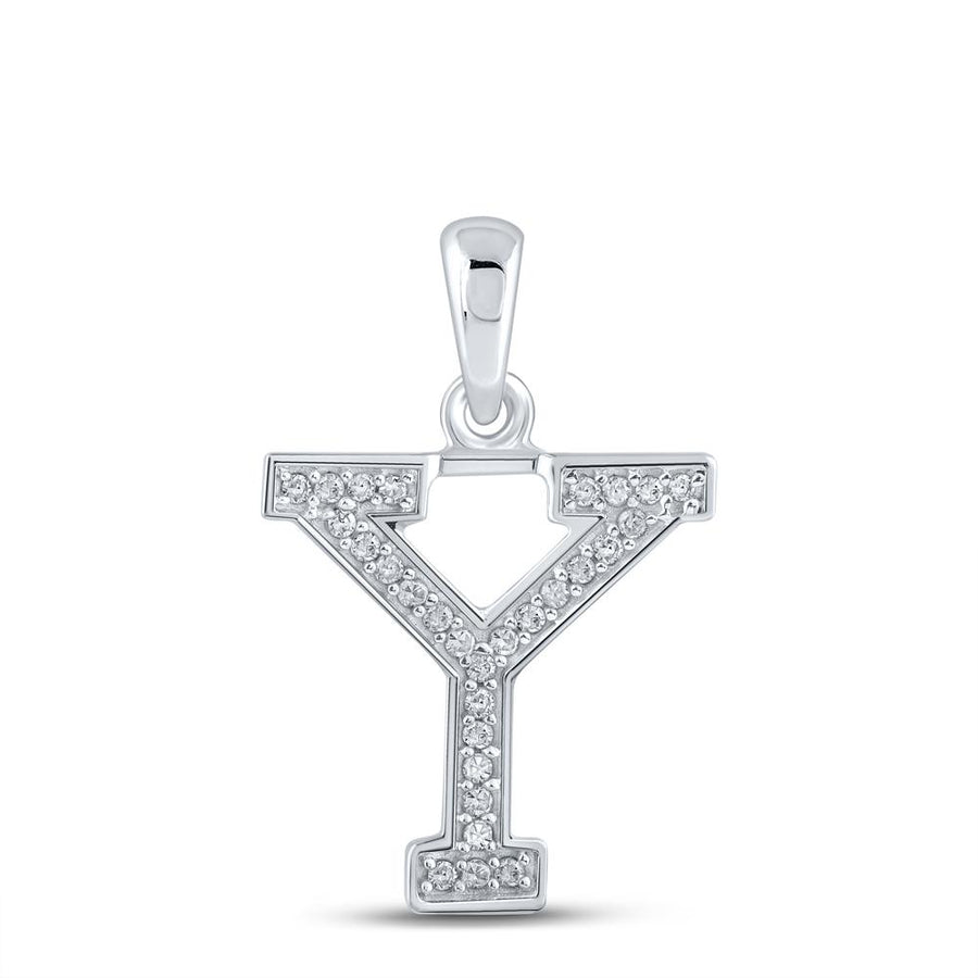 10kt White Gold Womens Round Diamond Initial Y Letter Pendant 1/12 Cttw