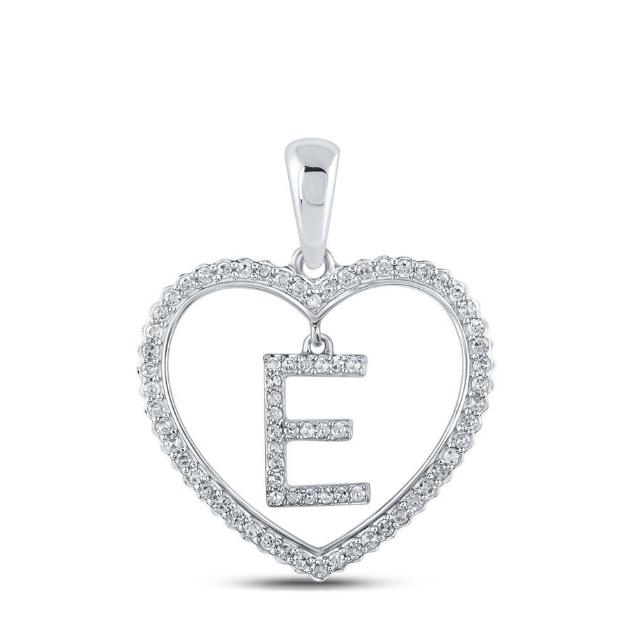 10kt White Gold Womens Round Diamond Heart E Letter Pendant 1/4 Cttw