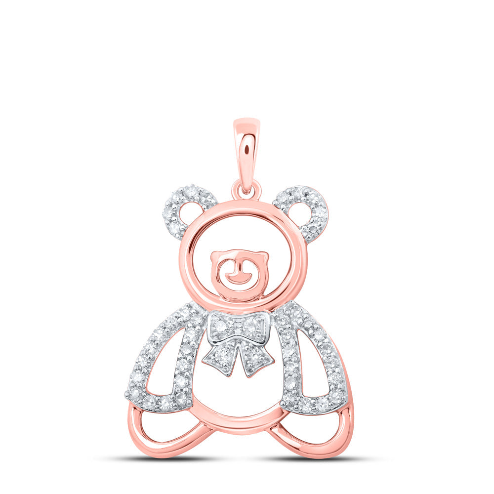 10kt Rose Gold Womens Round Diamond Teddy Bear Animal Pendant 1/5 Cttw