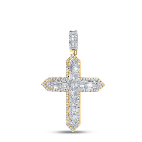 10kt Yellow Gold Mens Baguette Diamond Cross Charm Pendant 1 Cttw