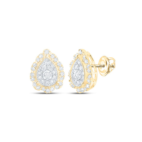 10kt Yellow Gold Womens Round Diamond Teardrop Earrings 3/8 Cttw