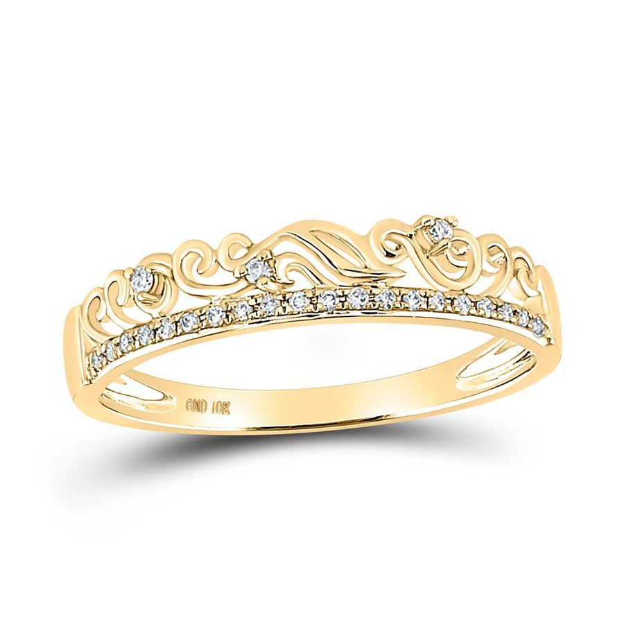 10kt Yellow Gold Womens Round Diamond Stackable Band Ring 1/12 Cttw