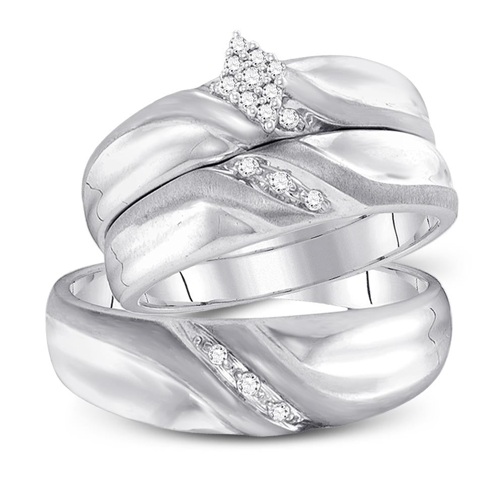 10kt White Gold His Hers Round Diamond Cluster Matching Wedding Set 1/8 Cttw