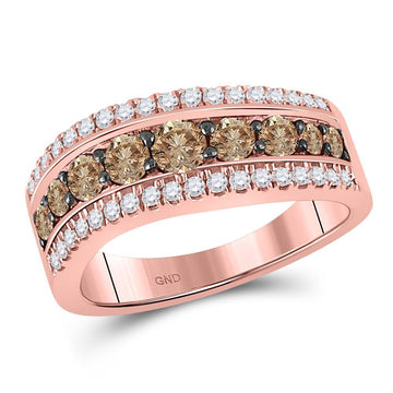 10kt Rose Gold Womens Round Brown Diamond Contoured Band Ring 1 Cttw