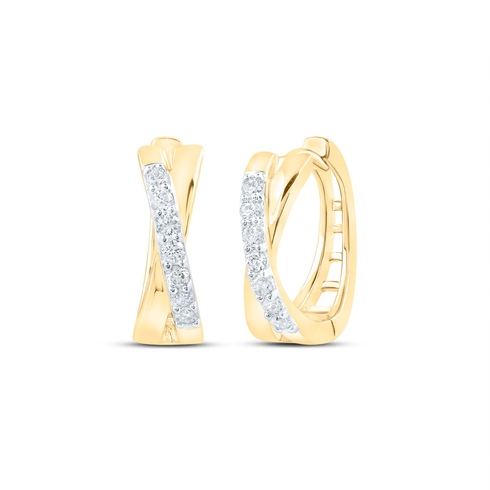 10kt Yellow Gold Womens Round Diamond Hoop Earrings 1/6 Cttw