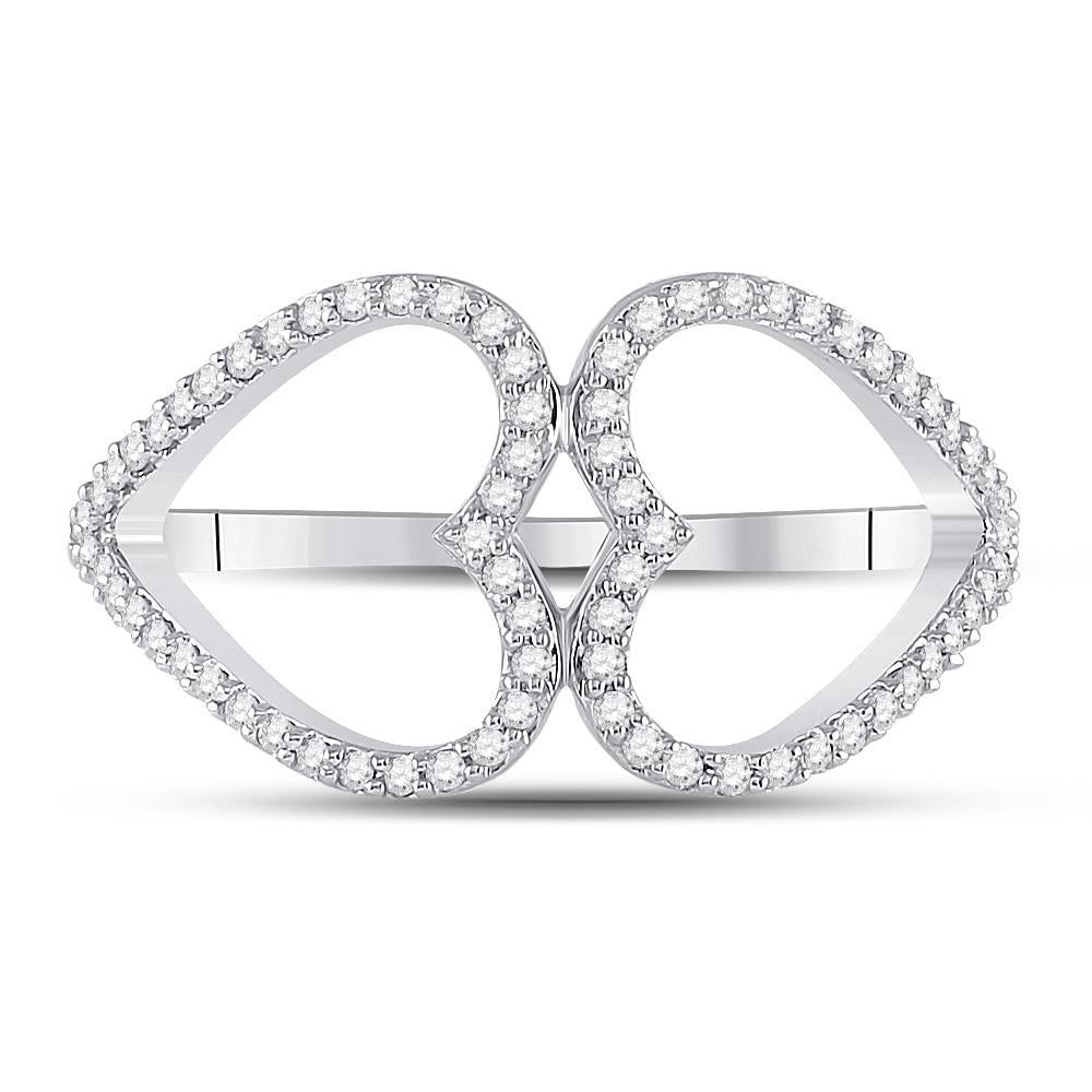 10kt White Gold Womens Round Diamond Negative Space Heart Ring 1/5 Cttw