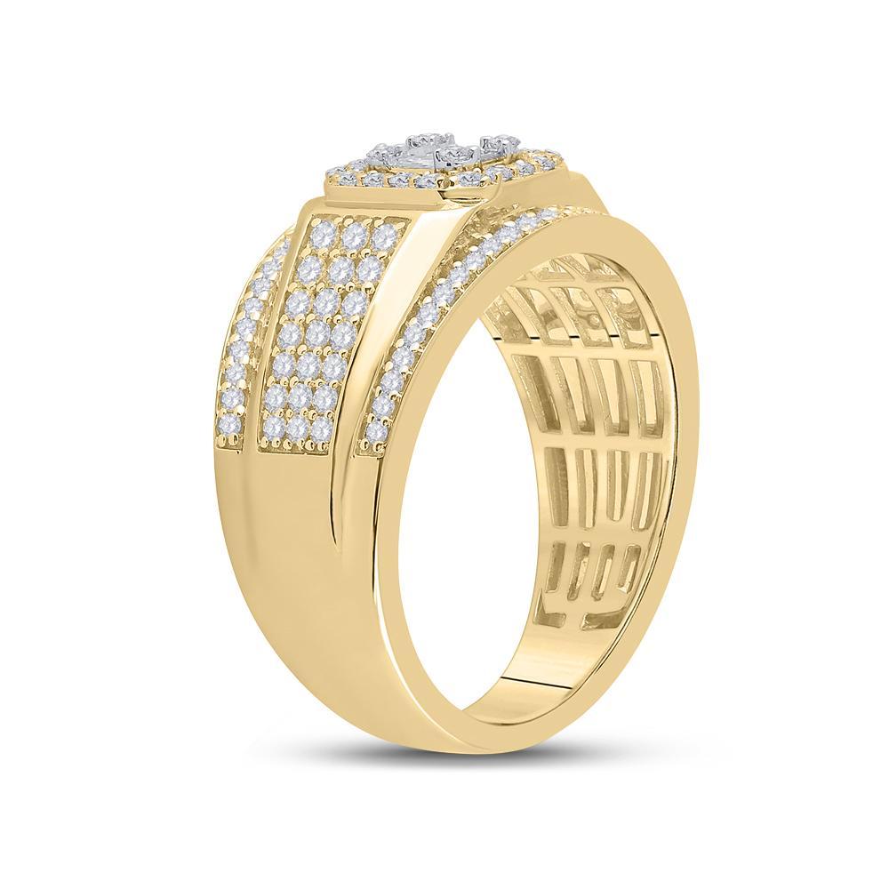 14kt Yellow Gold Mens Baguette Diamond Square Cluster Ring 1 Cttw