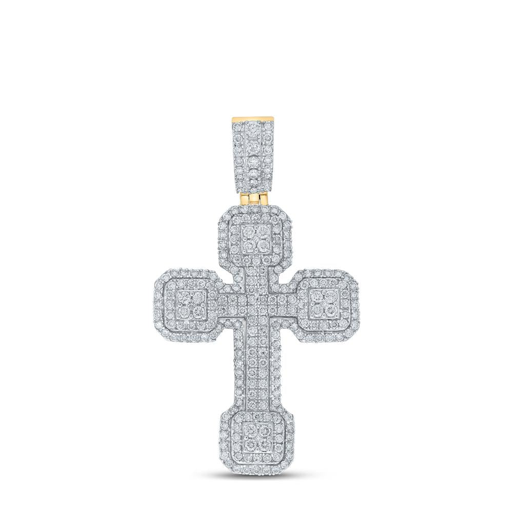 10kt Yellow Gold Mens Round Diamond Cross Charm Pendant 3 Cttw