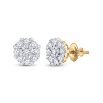 14kt Yellow Gold Womens Round Diamond Octagon Cluster Earrings 7/8 Cttw