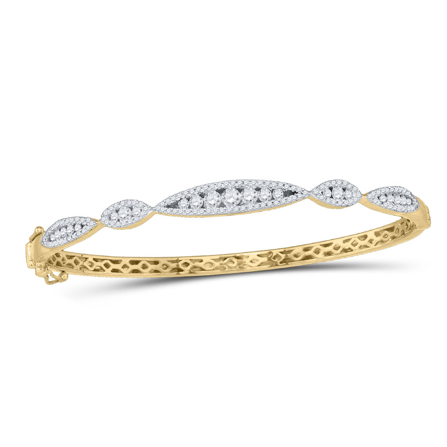 10kt Yellow Gold Womens Round Diamond Bangle Bracelet 1 Cttw