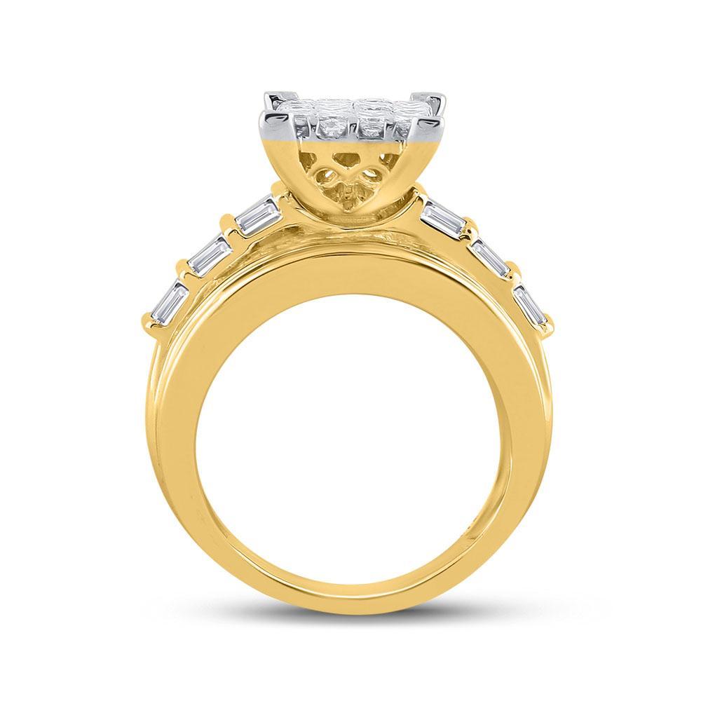 14kt Yellow Gold Princess Diamond Cluster Bridal Wedding Engagement Ring 3 Cttw