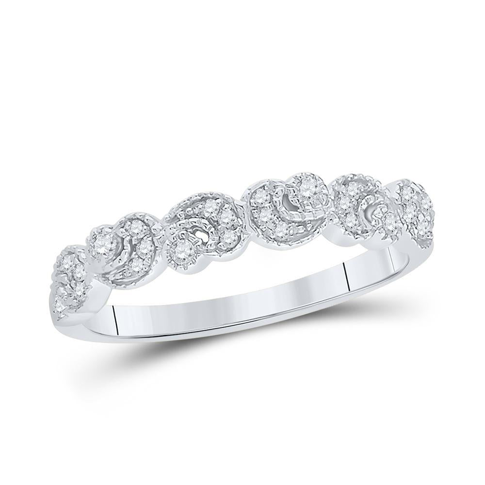 14kt Yellow Gold Womens Round Diamond Crescent Stackable Band Ring 1/10 Cttw