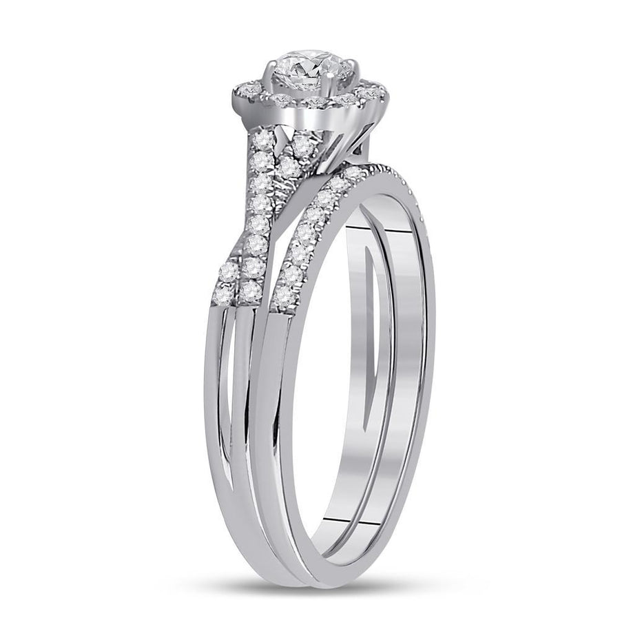 14kt White Gold Round Diamond Bridal Wedding Ring Band Set 5/8 Cttw