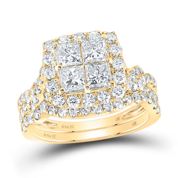 14kt Yellow Gold Princess Diamond Square Bridal Wedding Ring Band Set 2-5/8 Cttw