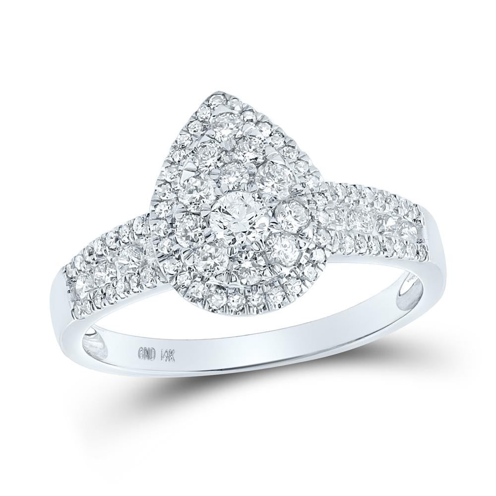 14kt White Gold Round Diamond Cluster Bridal Wedding Engagement Ring 3/4 Cttw