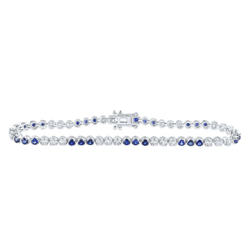 14kt White Gold Womens Round Blue Sapphire Diamond Tennis Bracelet 3-1/3 Cttw