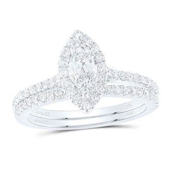 14kt White Gold Marquise Diamond Halo Bridal Wedding Ring Band Set 1 Cttw