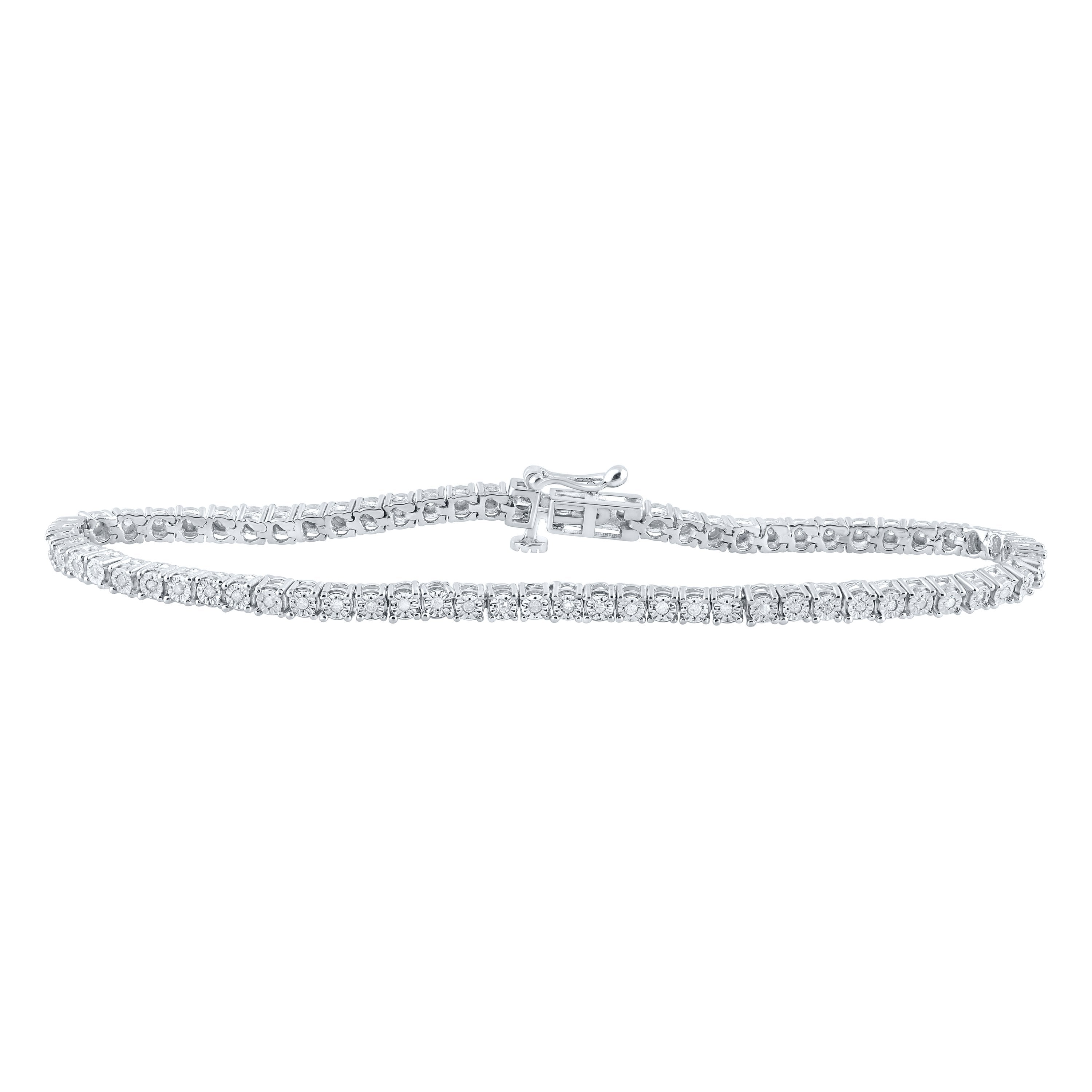 Sterling Silver Womens Round Diamond Fashion Bracelet 1/2 Cttw