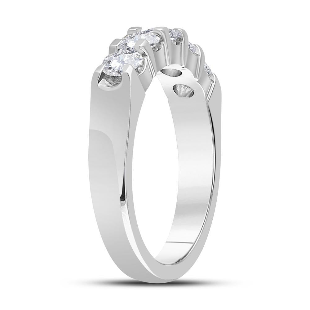 14kt White Gold Womens Machine Set Round Diamond 5-stone Wedding Band 1 Cttw