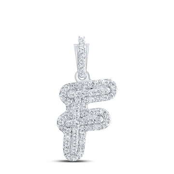 10kt White Gold Womens Round Diamond F Initial Letter Pendant 1/6 Cttw