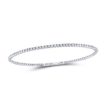 10kt White Gold Womens Round Diamond Flexible Bangle Bracelet 1-1/3 Cttw