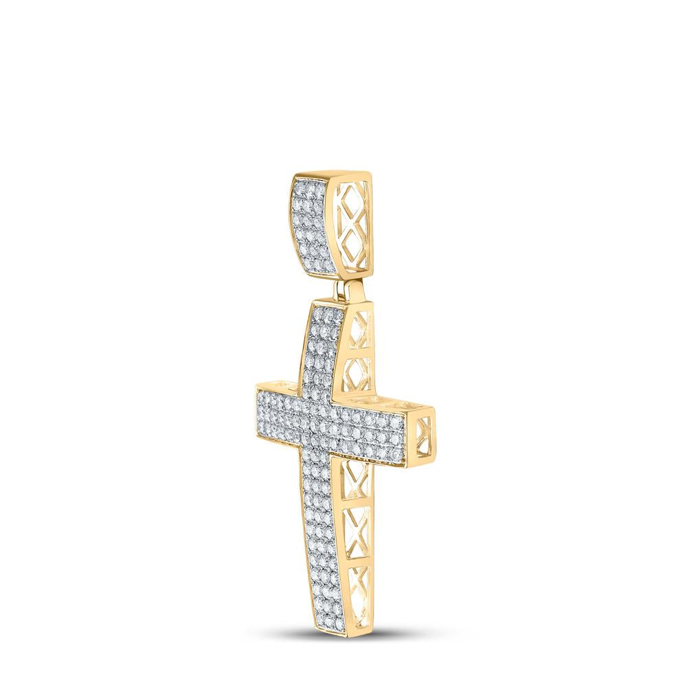 10kt Yellow Gold Mens Round Diamond Cross Charm Pendant 2 Cttw