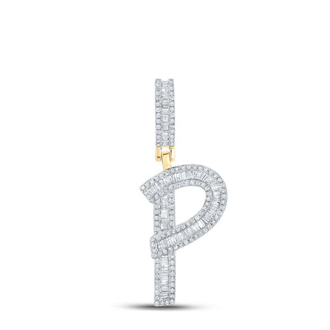 10kt Yellow Gold Mens Baguette Diamond Initial P Letter Charm Pendant 3/4 Cttw