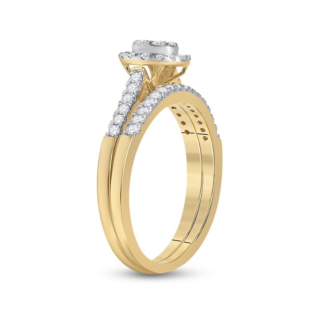 14kt Yellow Gold Round Diamond Cluster Bridal Wedding Ring Band Set 1/2 Cttw