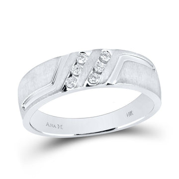 14k White Gold Mens Round Diamond Wedding Anniversary Band Ring 1/6 Cttw