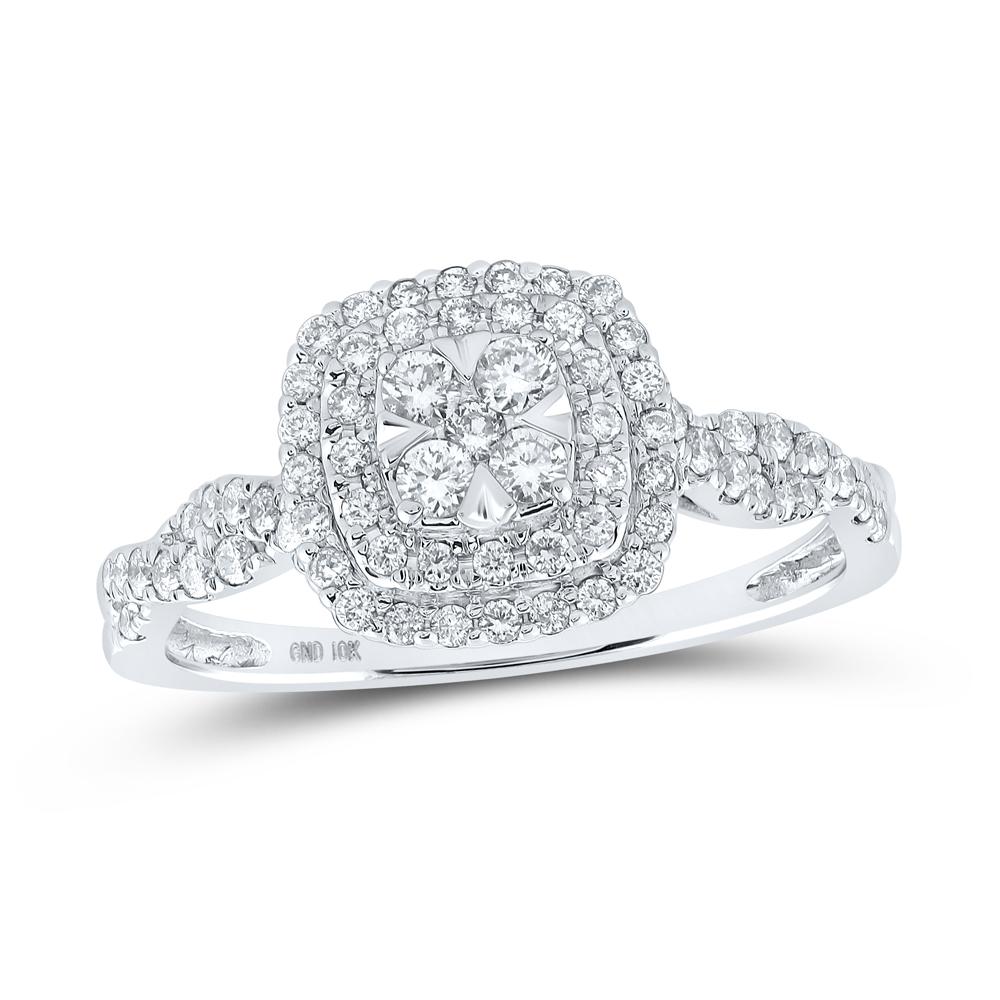 10kt White Gold Womens Round Diamond Square Cluster Ring 1/2 Cttw