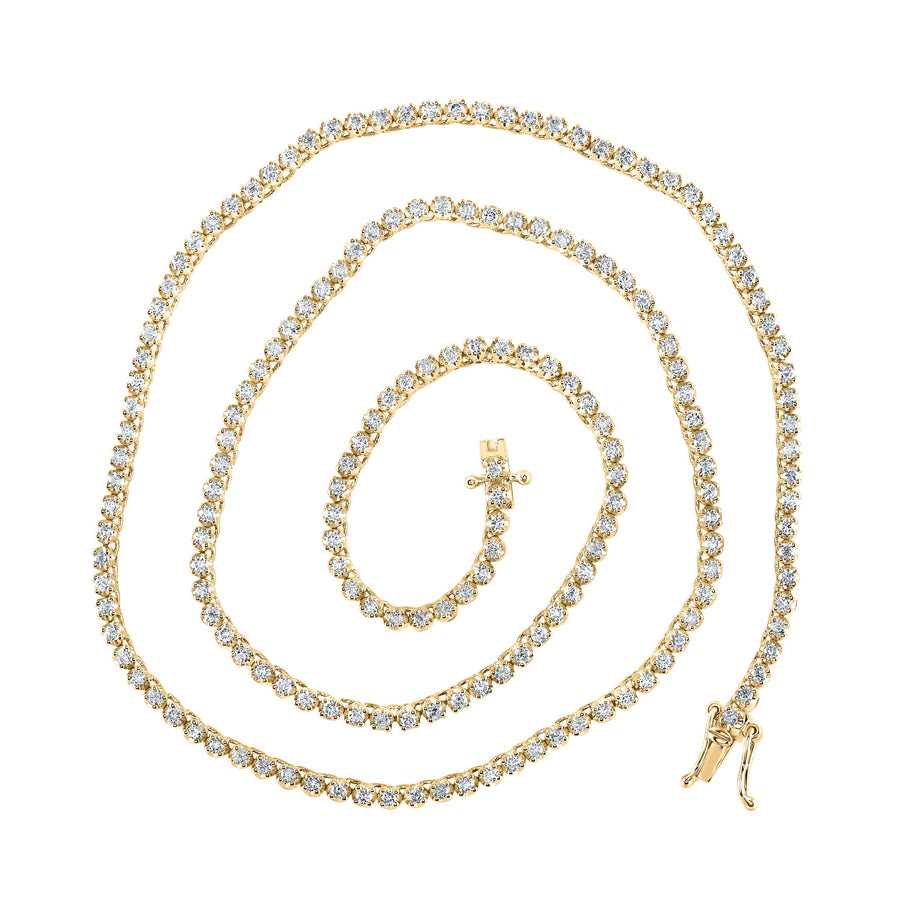 10kt Yellow Gold Mens Round Diamond 18-inch Tennis Chain Necklace 3-1/4 Cttw