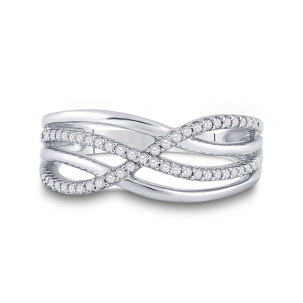 10k White Gold Womens Round Diamond Crossover Woven Band 1/5 Cttw
