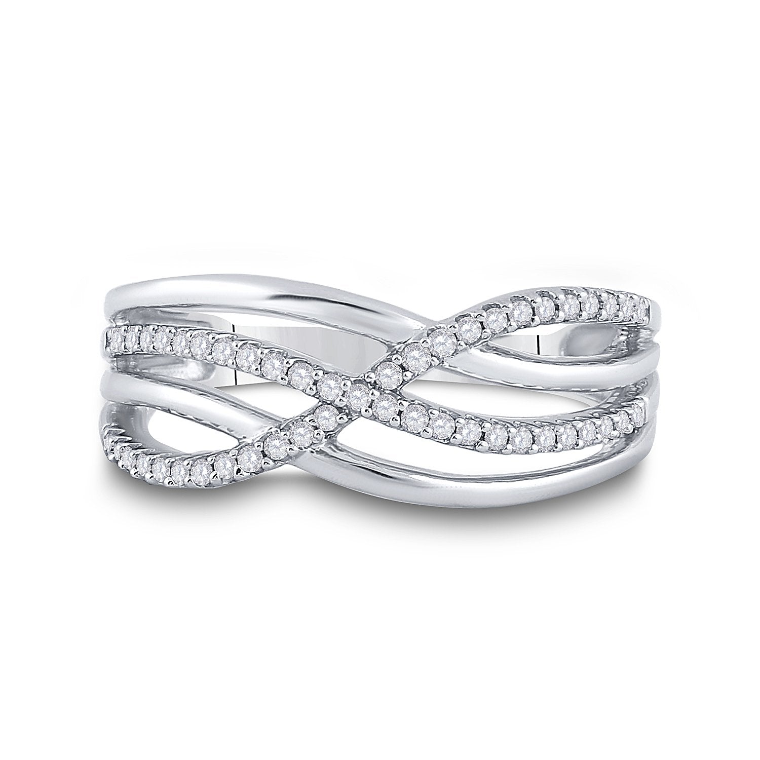 10k White Gold Womens Round Diamond Crossover Woven Band 1/5 Cttw