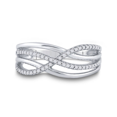10k White Gold Womens Round Diamond Crossover Woven Band 1/5 Cttw