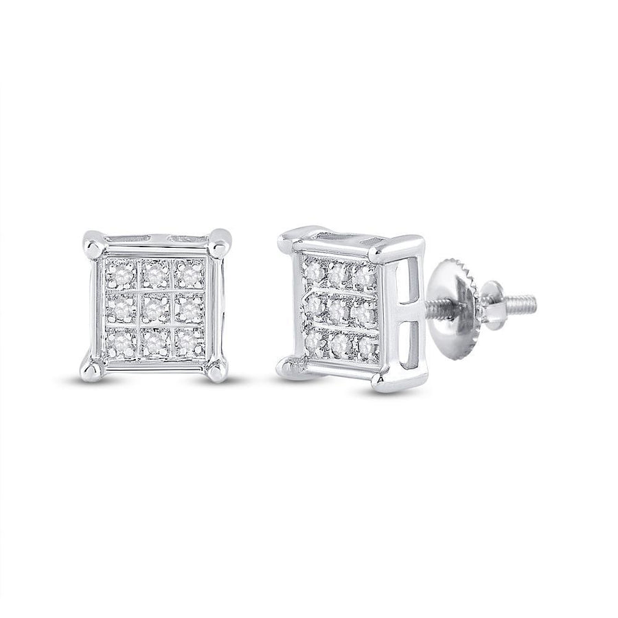 10kt White Gold Womens Round Diamond Square Earrings 1/20 Cttw
