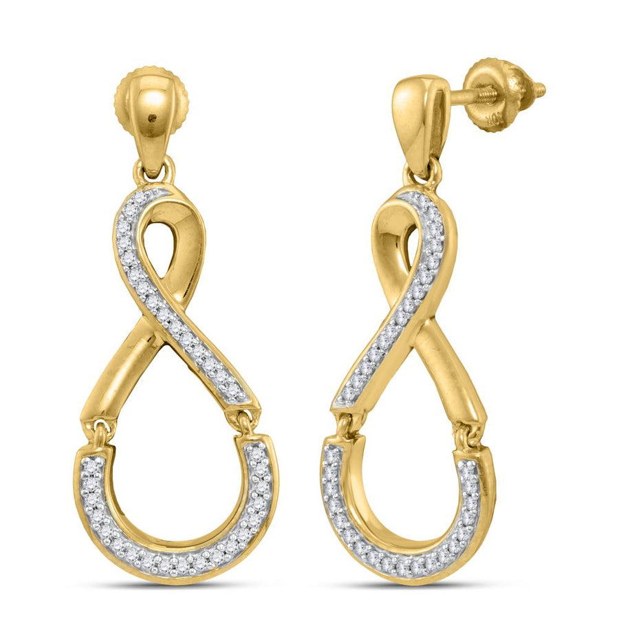 10kt Yellow Gold Womens Round Diamond Dangle Earrings 1/5 Cttw