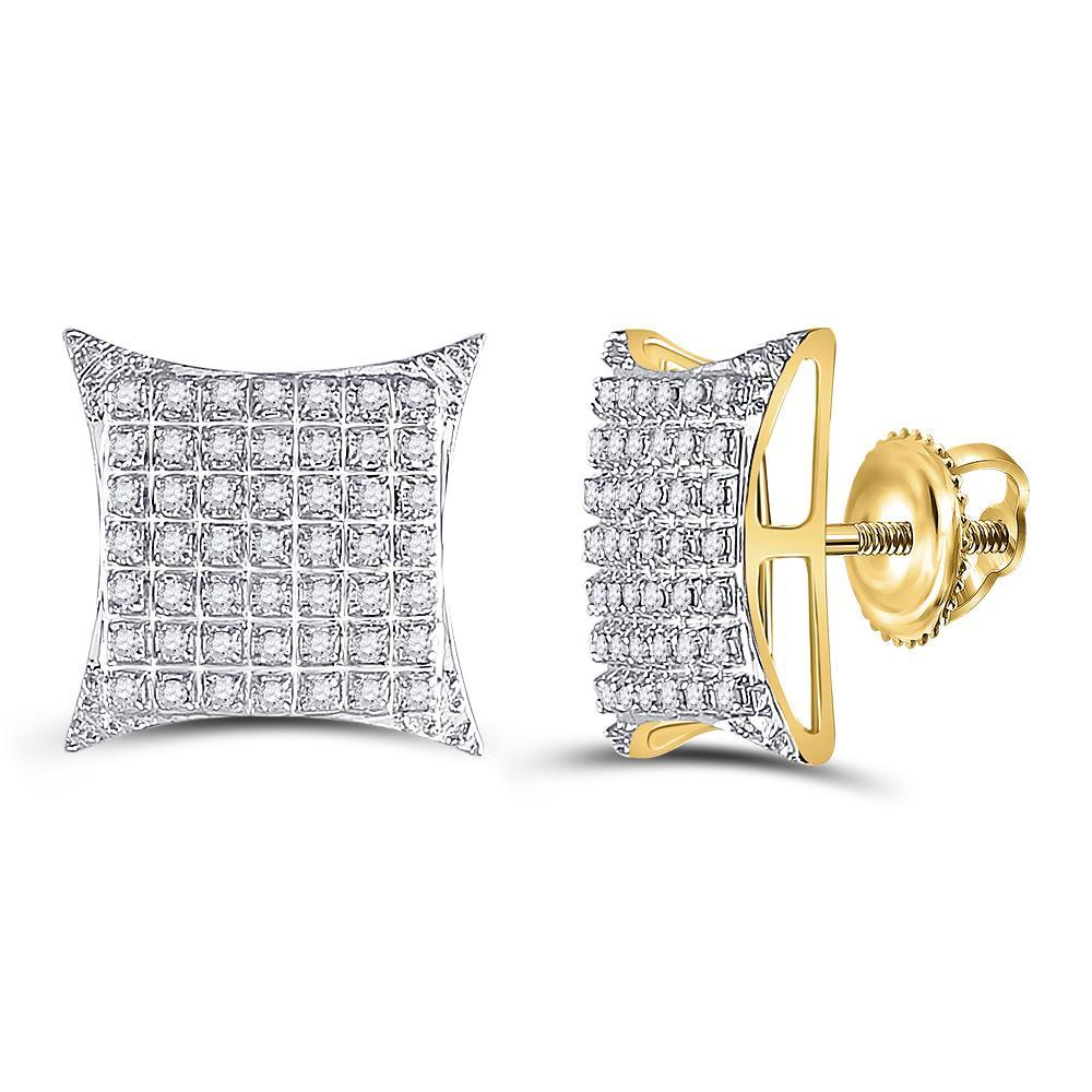 10kt Yellow Gold Round Diamond Square Kite Cluster Stud Earrings 1/3 Cttw