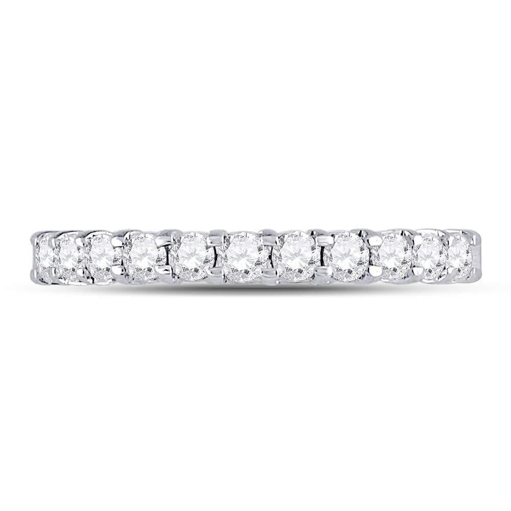 14kt White Gold Womens Round Diamond Single Row Machine-set Wedding Band 1/2 Cttw