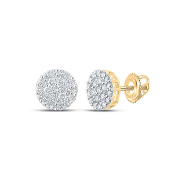 10kt Yellow Gold Round Diamond Cluster Earrings 1 Cttw