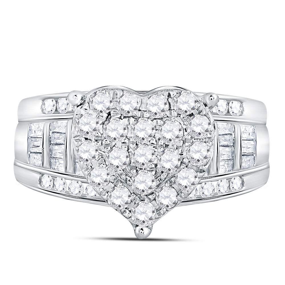 10kt White Gold Round Diamond Heart Bridal Wedding Engagement Ring 1 Cttw