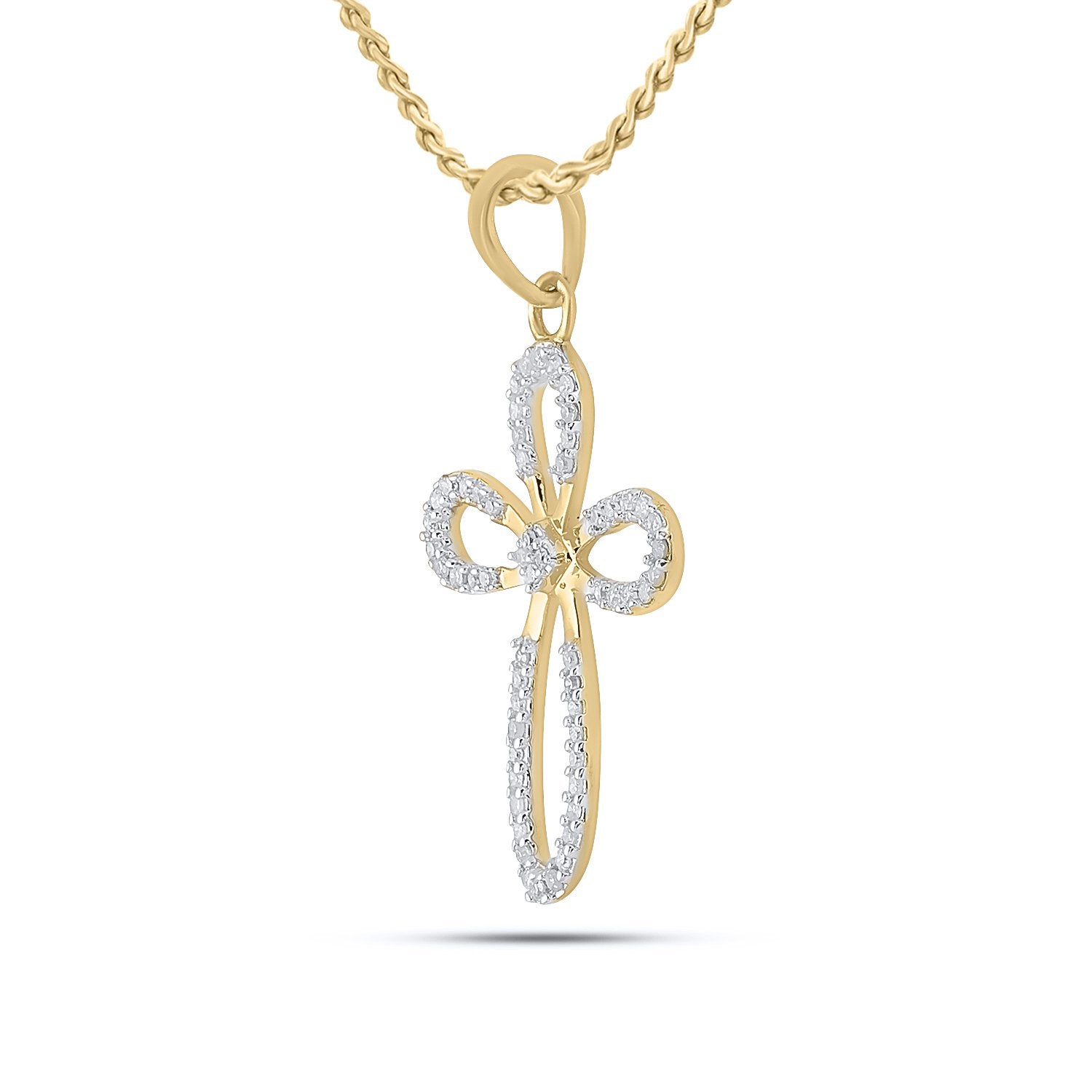 10kt Yellow Gold Womens Round Diamond Oblong Cross Outline Pendant 1/5 Cttw