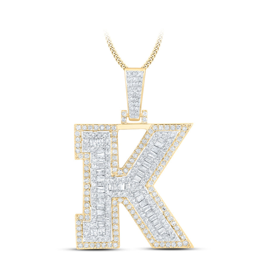10kt Yellow Gold Mens Round Diamond K Initial Letter Charm Pendant 7/8 Cttw