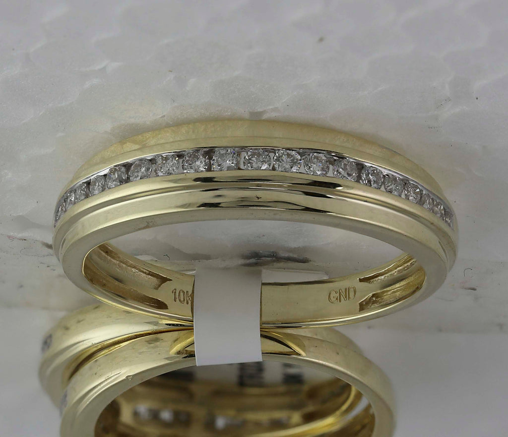 10kt Yellow Gold His Hers Round Diamond Halo Matching Wedding Set 7/8 Cttw