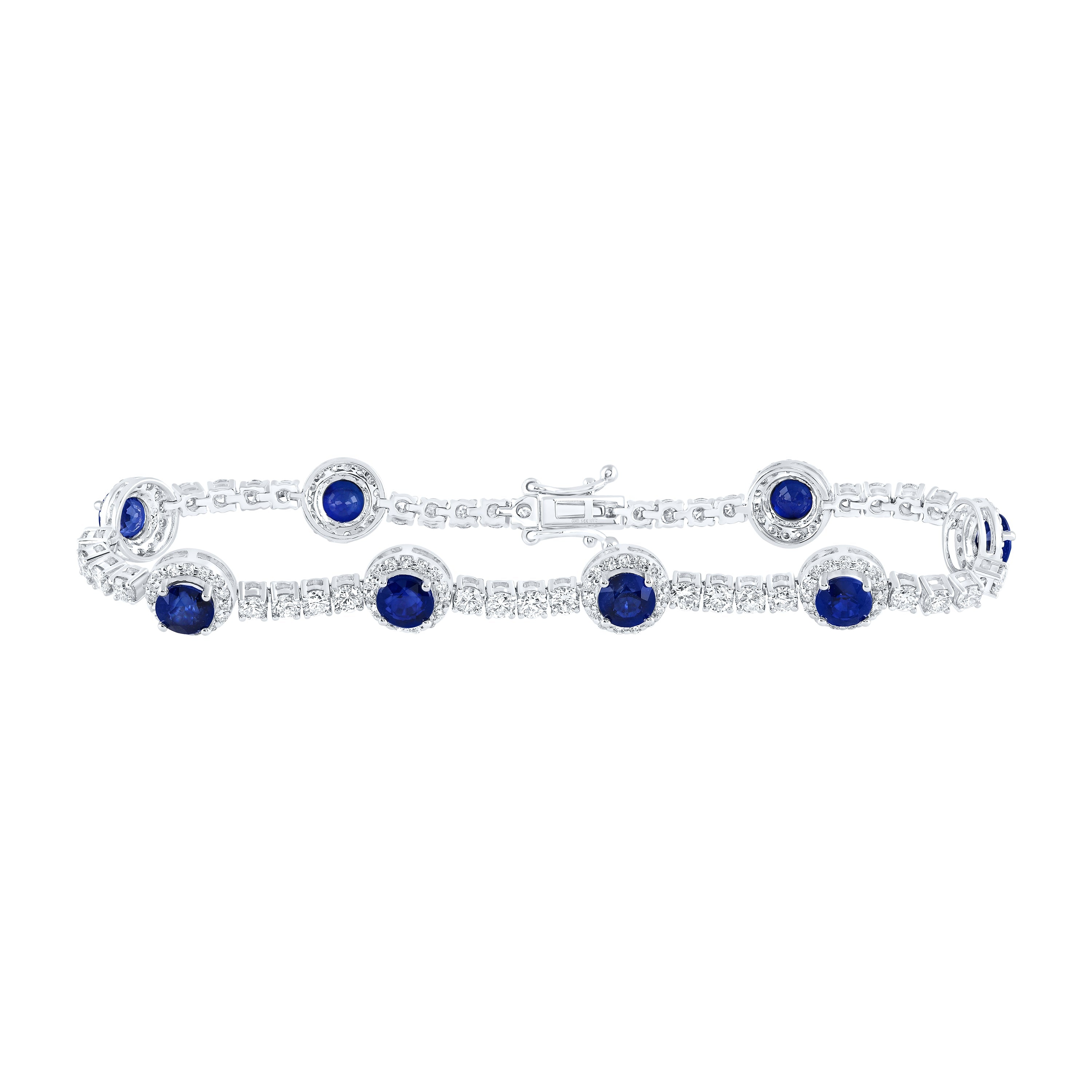 14kt White Gold Womens Round Blue Sapphire Diamond Fashion Bracelet 8-3/4 Cttw
