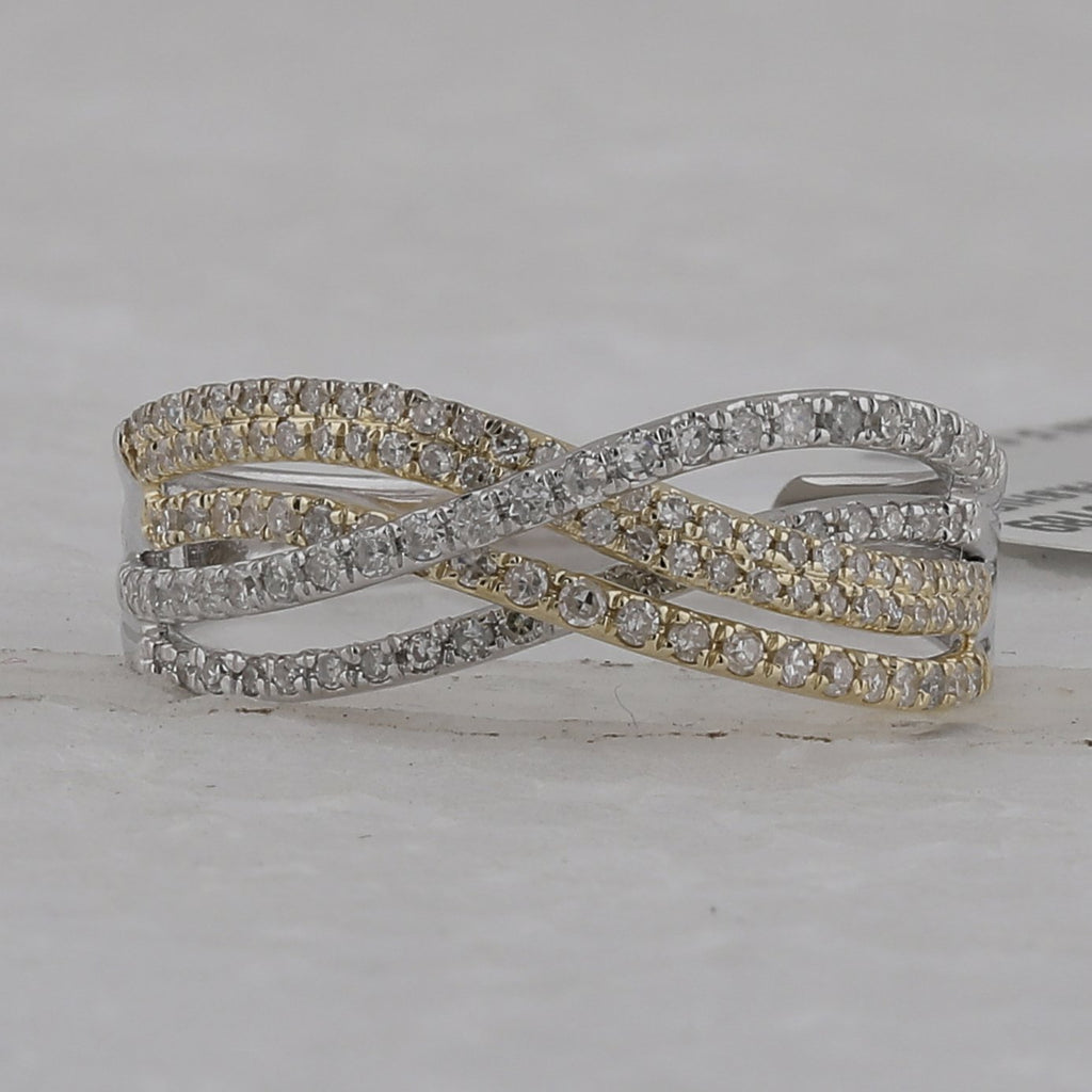 10kt Two-tone Gold Womens Round Diamond Crossover Band Ring 1/2 Cttw