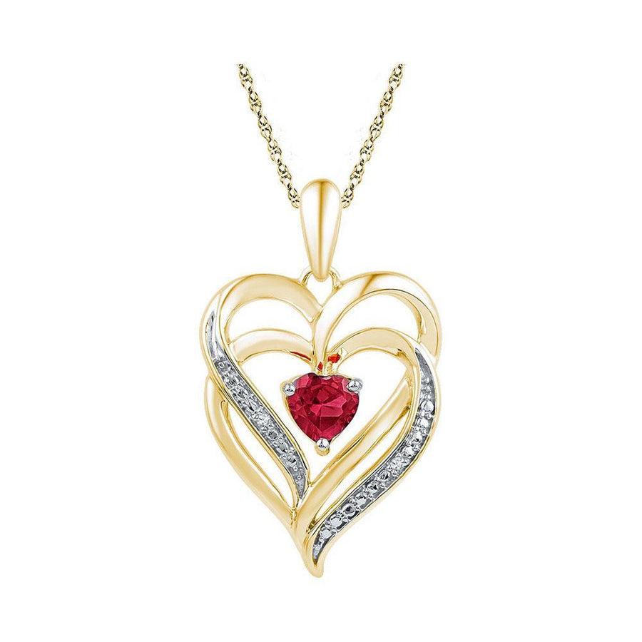 Yellow-tone Sterling Silver Womens Round Synthetic Ruby Heart Pendant 5/8 Cttw